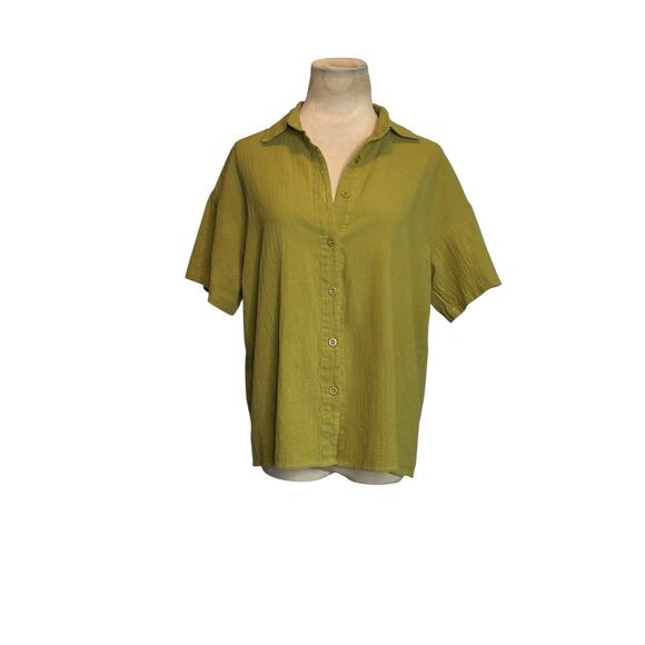 Shein green cotton short sleeves button shirt size Small - Picture 10 of 13